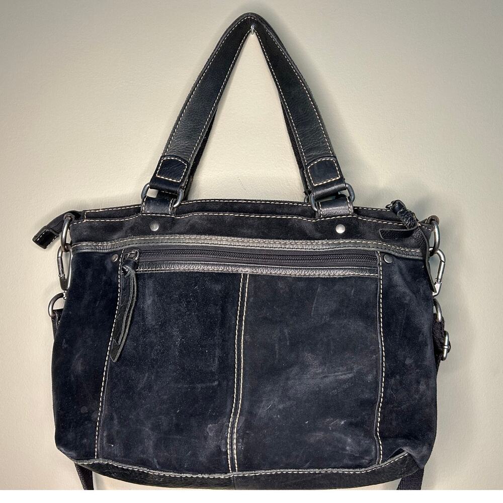 Fossil Black Suede Leather Boho Handbag Purse Studded Embossed - Picture 14 of 15